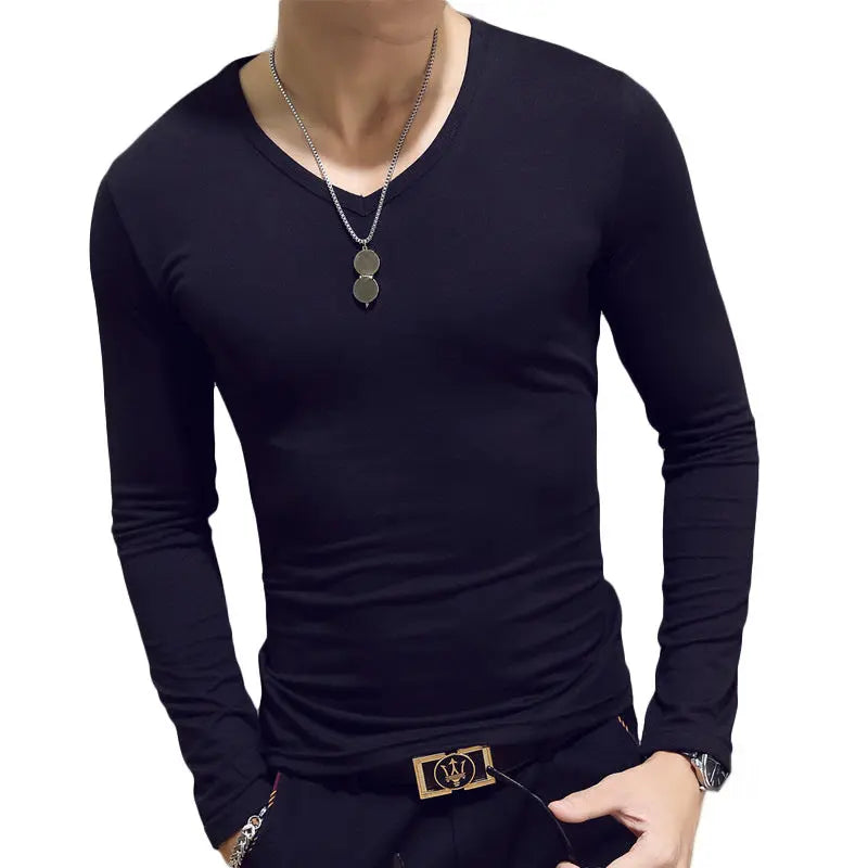 Slim-Fit Solid Color Round or V Neck Pullover