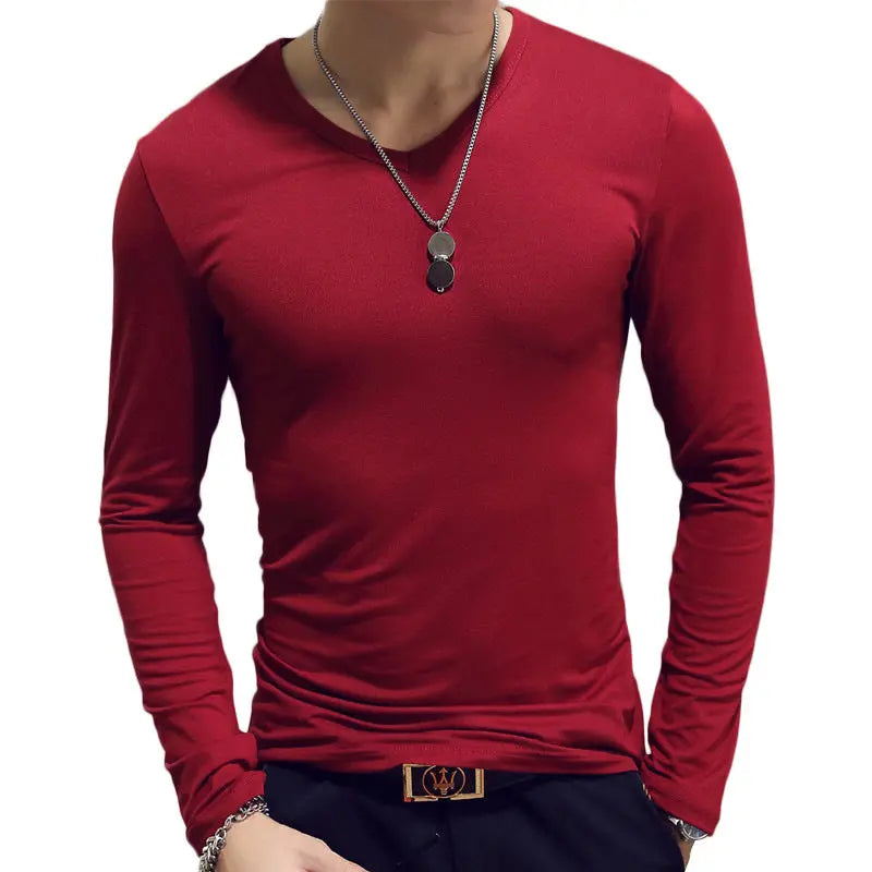 Slim-Fit Solid Color Round or V Neck Pullover