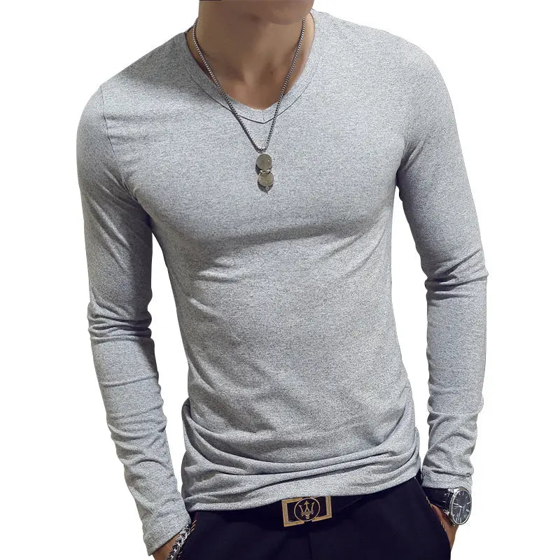 Slim-Fit Solid Color Round or V Neck Pullover