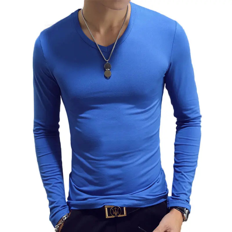 Slim-Fit Solid Color Round or V Neck Pullover