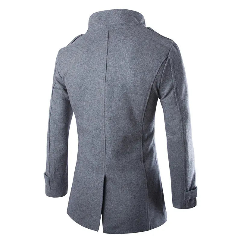 Slim-fit Double-breasted Mid-length Stand Collar Woolen Coat - Old Money Classic