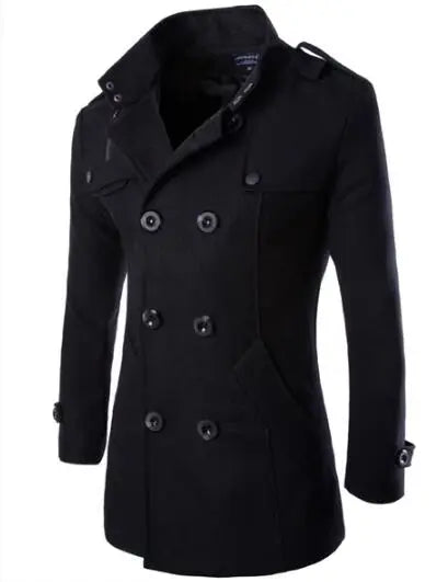 Slim-fit Double-breasted Mid-length Stand Collar Woolen Coat - Old Money Classic