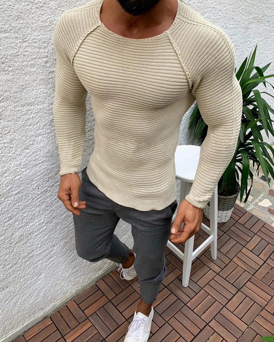 Slim-fit Long-sleeved Round Neck Knit Pullover Old Money Classic