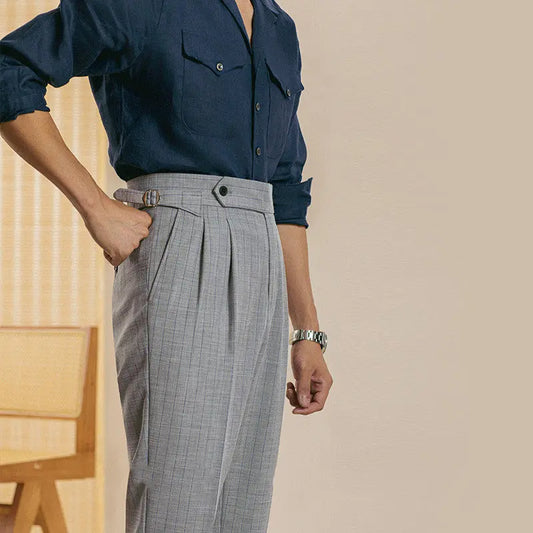 Striped Double Pleated Straight Leg Pants - Old Money Classic