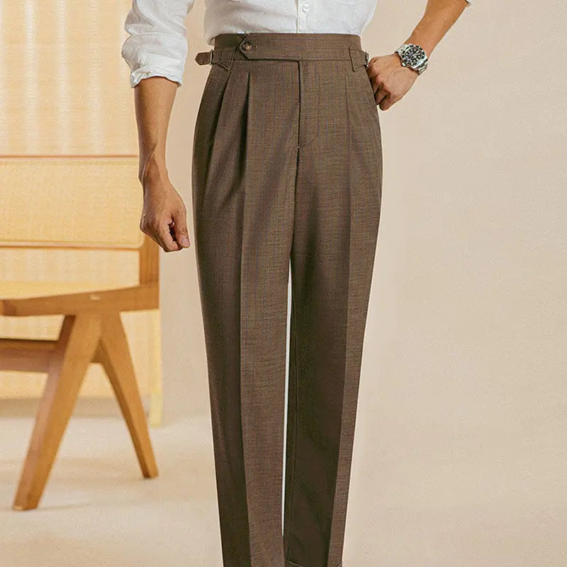 Striped Double Pleated Straight Leg Pants - Old Money Classic