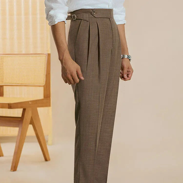 Striped Double Pleated Straight Leg Pants - Old Money Classic