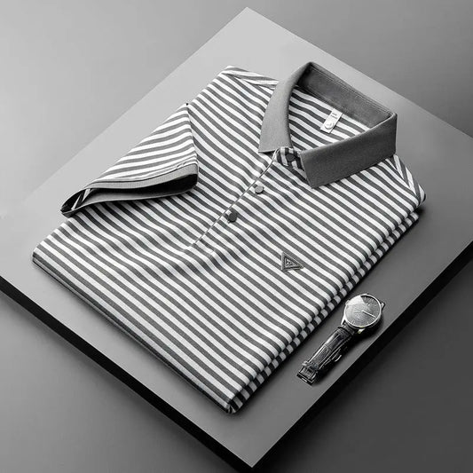 Striped Short Sleeve Cotton Polo Shirt Old Money Classic