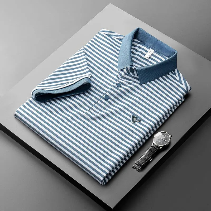 Striped Short Sleeve Cotton Polo Shirt Old Money Classic