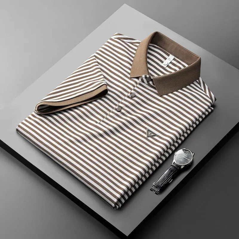 Striped Short Sleeve Cotton Polo Shirt Old Money Classic