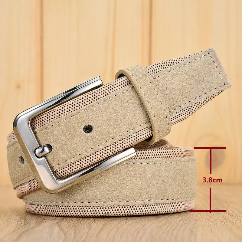 Suede Leather Buckle Oxford Cloth Men's Belt Old Money Classic