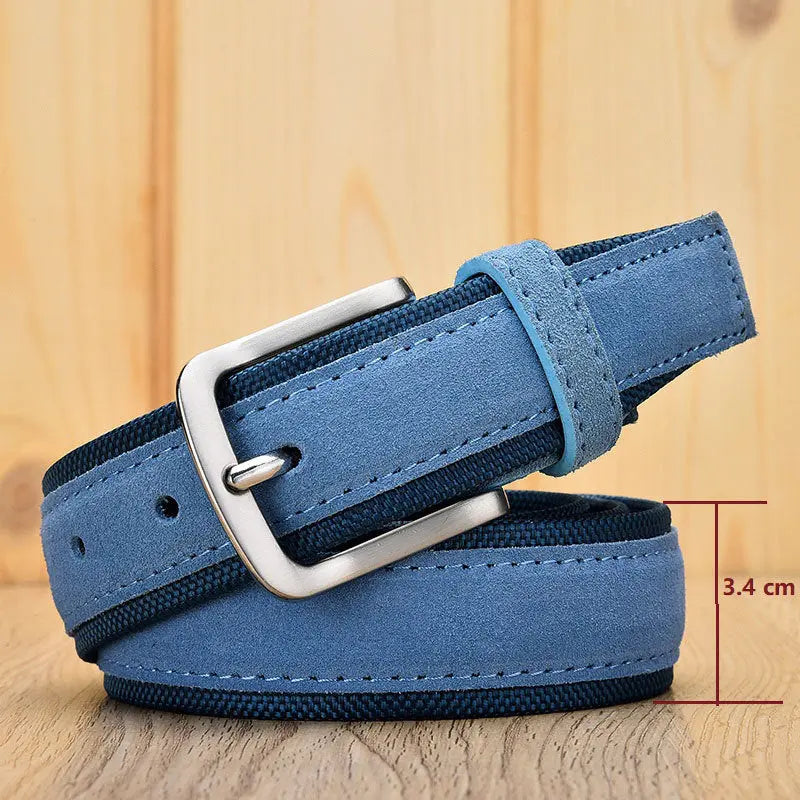 Suede Leather Buckle Oxford Cloth Men's Belt Old Money Classic