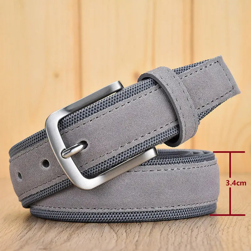 Suede Leather Buckle Oxford Cloth Men's Belt Old Money Classic