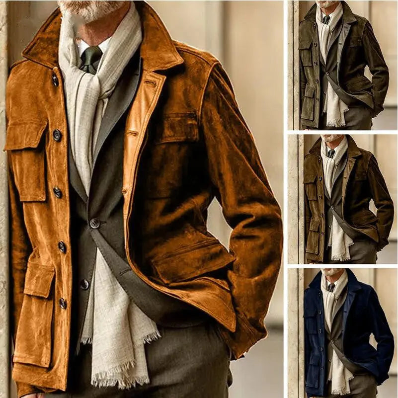 Suede Look Casual Cardigan Jacket Old Money Classic