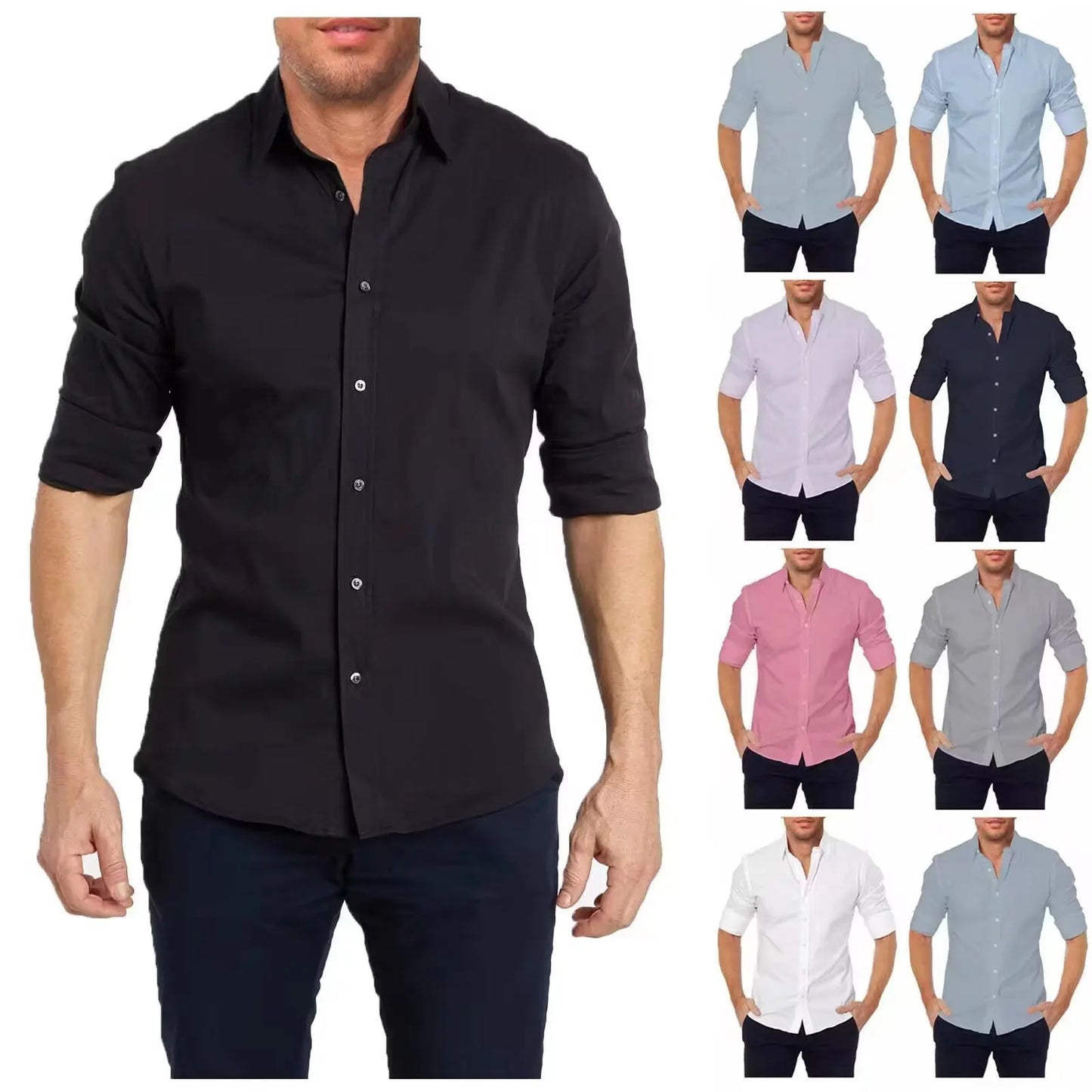 Summer Slim Fit Solid Color Long Sleeve Shirt