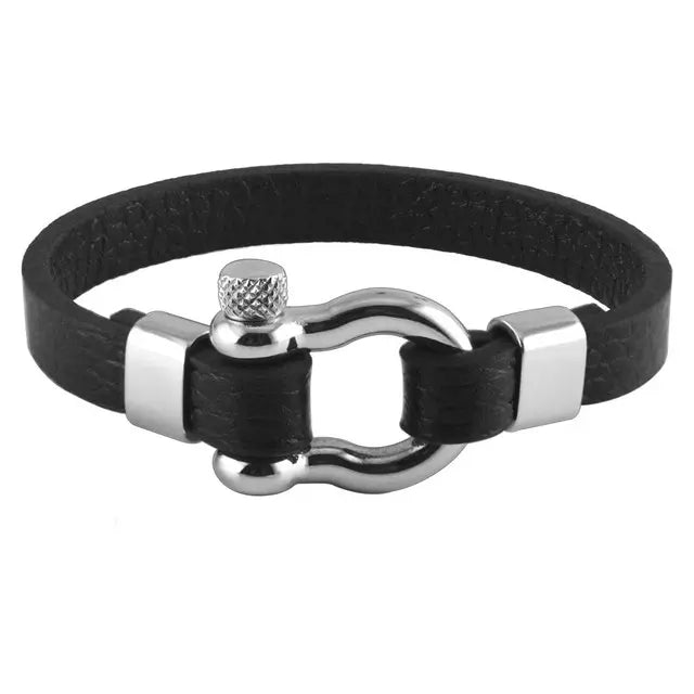 Titanium Steel Leather Bracelet - Old Money Classic