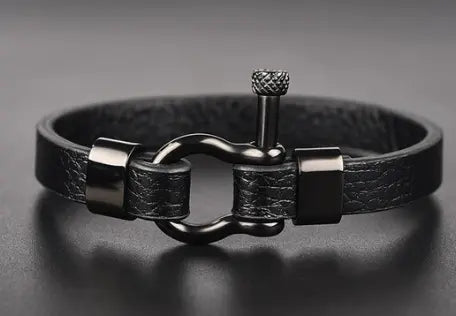 Titanium Steel Leather Bracelet - Old Money Classic