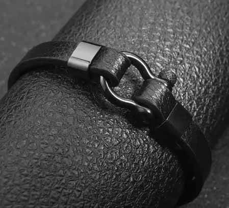 Titanium Steel Leather Bracelet - Old Money Classic