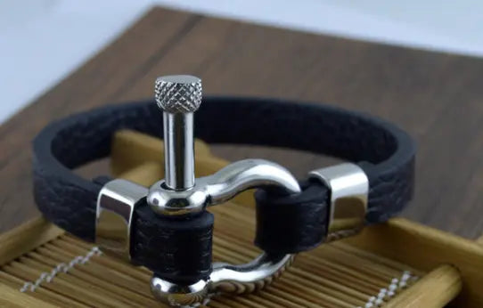 Titanium Steel Leather Bracelet - Old Money Classic