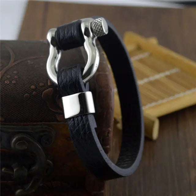 Titanium Steel Leather Bracelet - Old Money Classic