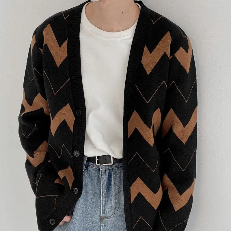 Wave Pattern Cardigan Sweater - Old Money Classic