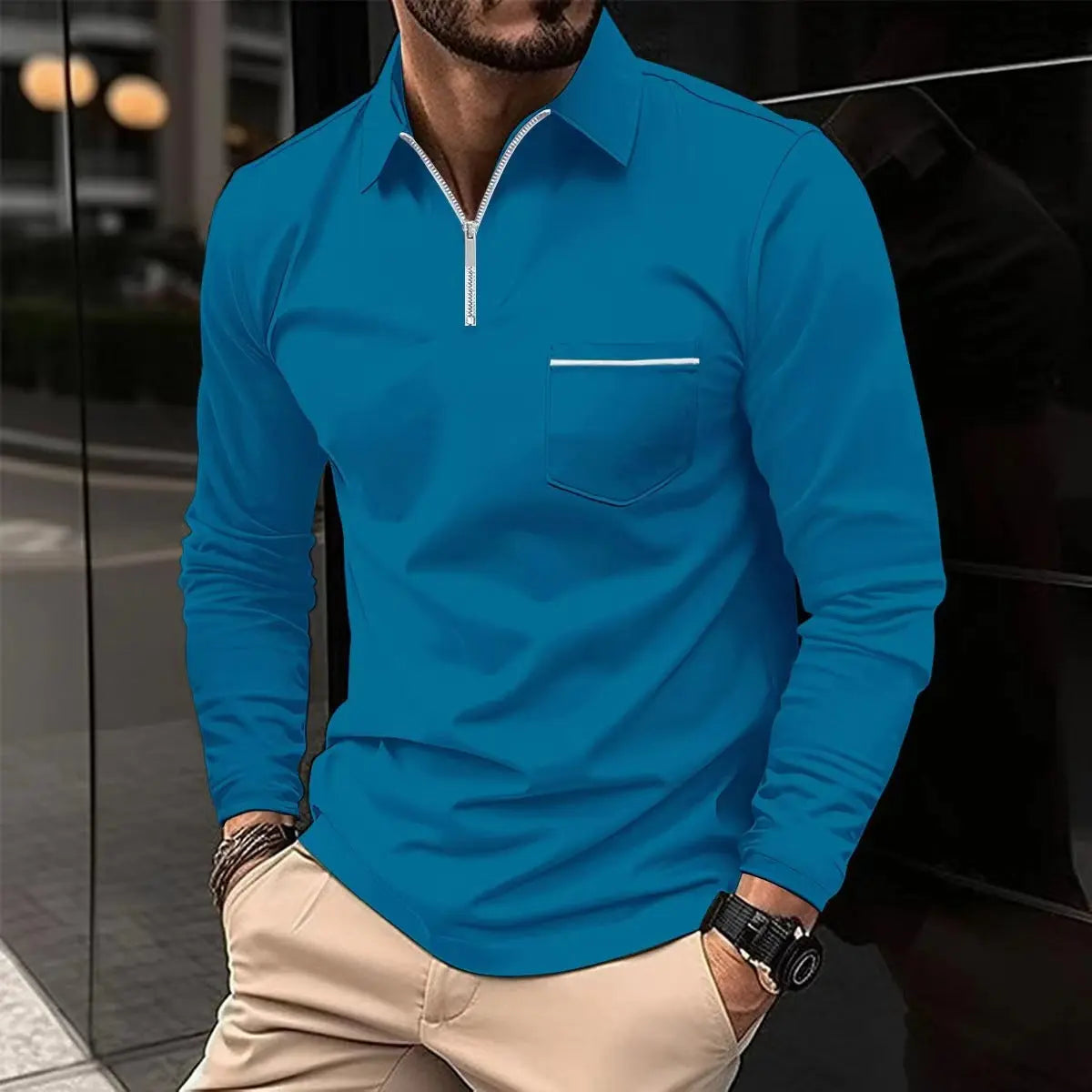 Zipper Long Sleeve Polo Shirt - Old Money Classic