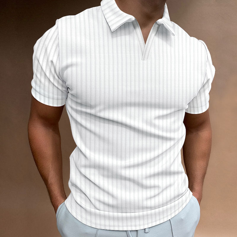 New Polo Shirt Lapel V-line Striped Short-sleeved Men's T-shirt - Old Money Classic