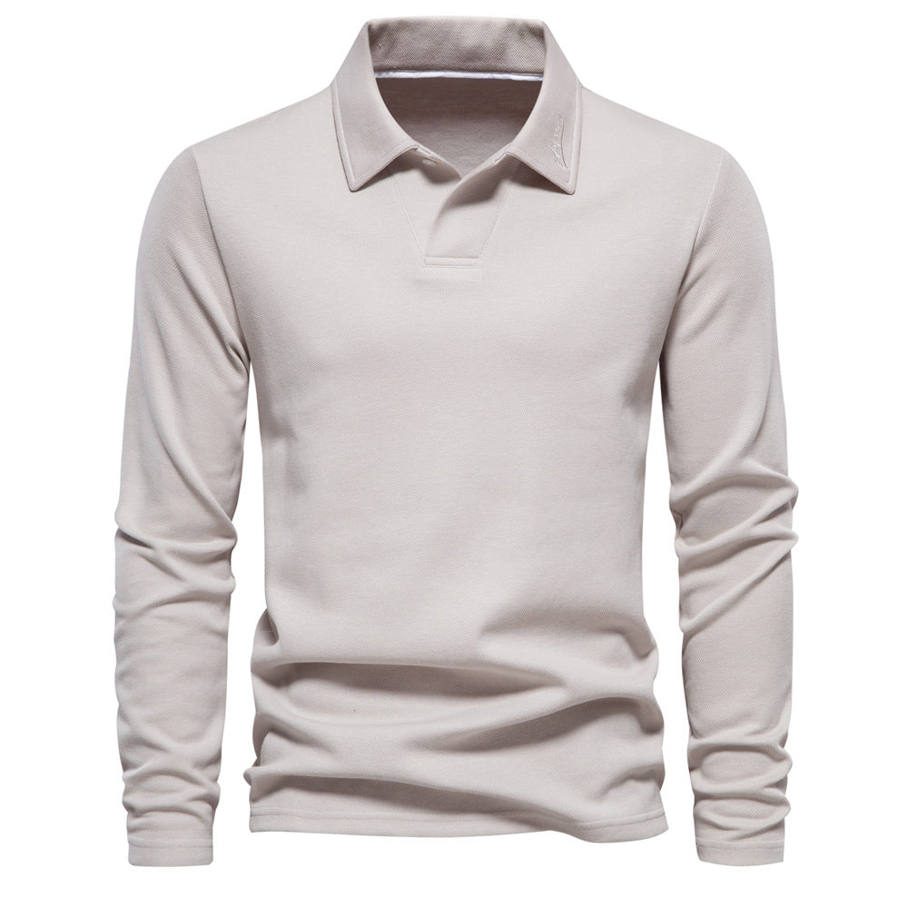 Long Sleeve Polo Shirt Men's Casual Solid Color Top Lapel - Old Money Classic