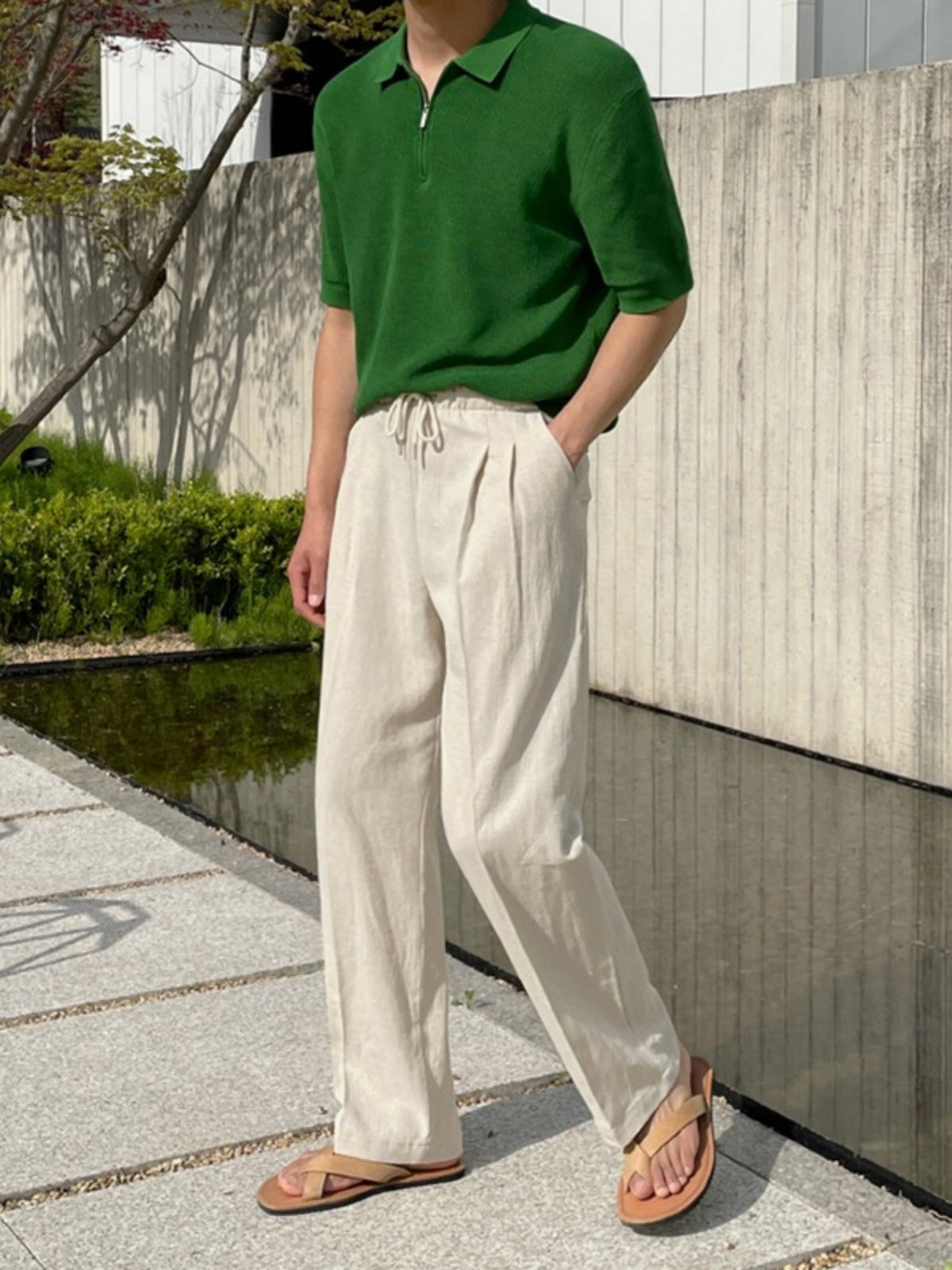 Linen Casual Straight-leg Wide Leg Pants - Old Money Classic