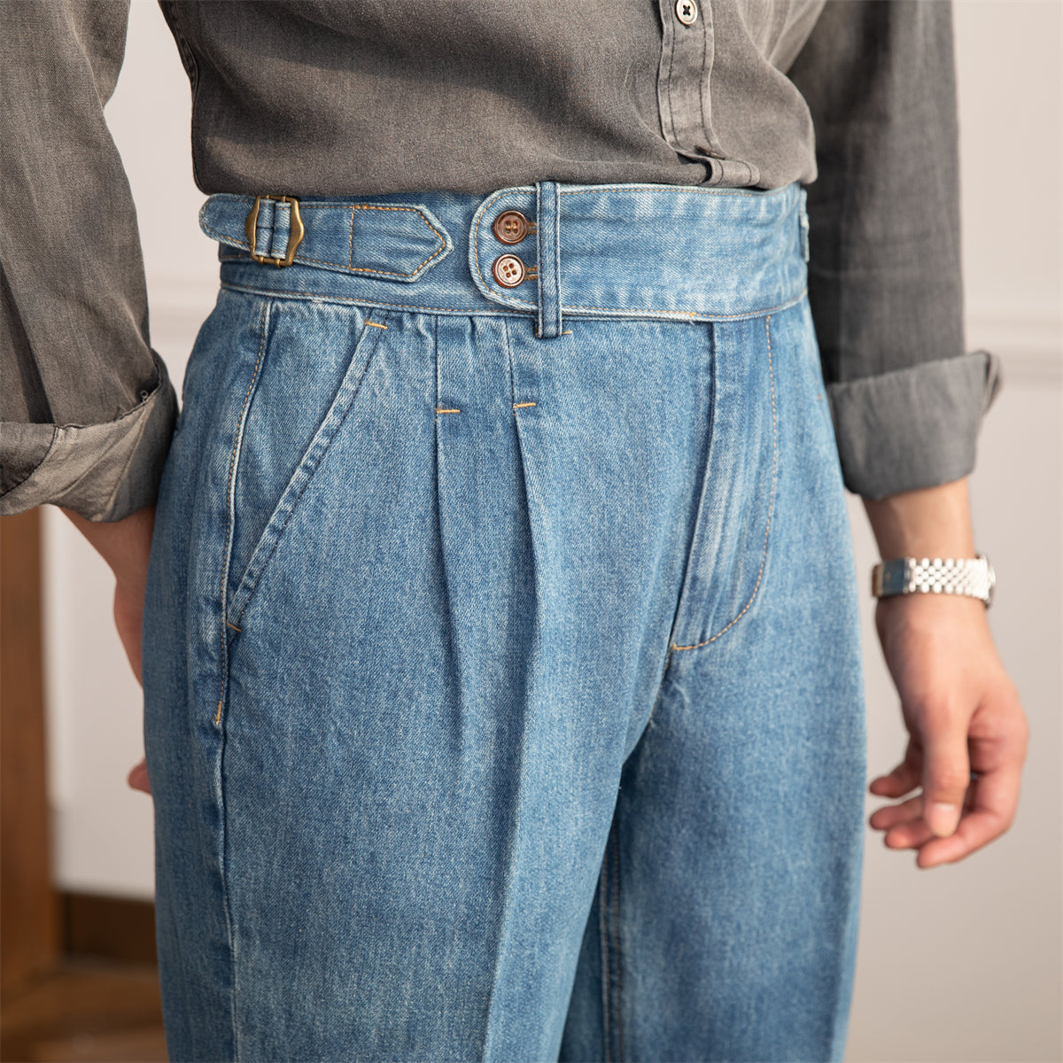 Vintage High-waisted Straight Leg Jeans For Men Old Money Classic