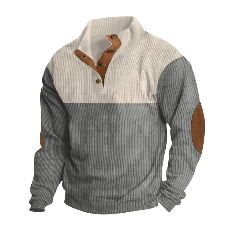 Casual Button Stand-collar Long Sleeve Pullover Sweatshirt For Men Fashion Colorblock Design Loose Tops - Old Money Classic