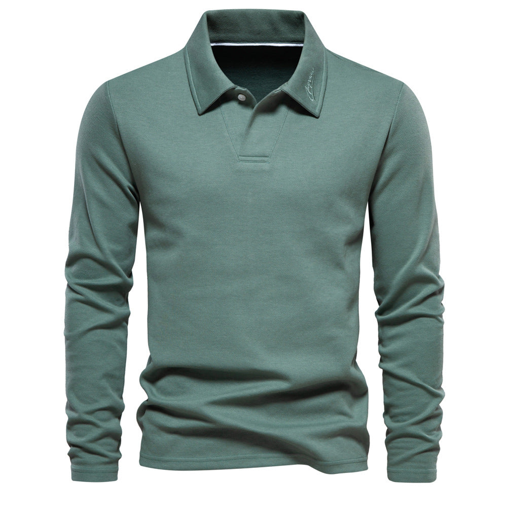 Long Sleeve Polo Shirt Men's Casual Solid Color Top Lapel - Old Money Classic