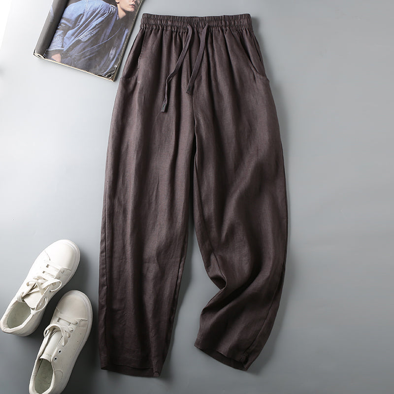 Men's Loose And Breathable Cotton And Linen Straight Leg Casual Pants Old Money Classic