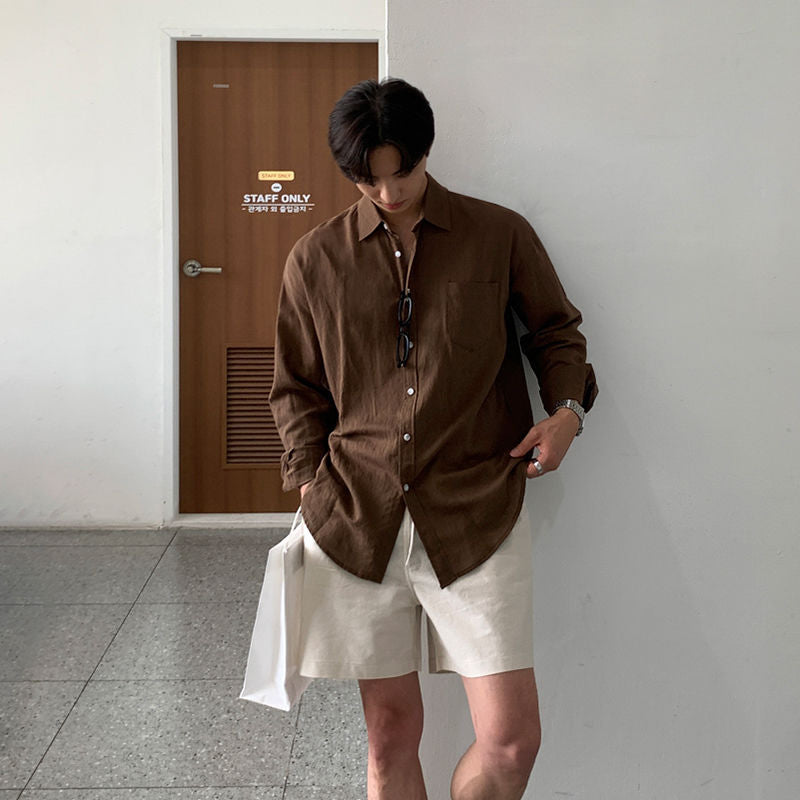 Linen Shorts Men's Casual Pants Summer Korean Style Loose Fashionable Shorts - Old Money Classic